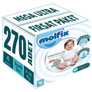 Molfix Premium Bebek Bezi 4 Beden 7-14 KG Maxi 270 Adet MeGa Ultra Fırsat Pk
