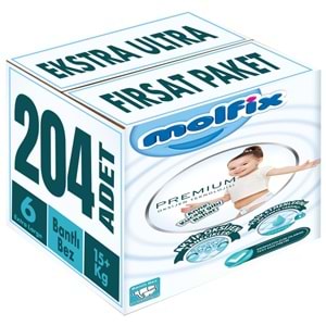 Molfix Premium Bebek Bezi 6 Beden 15+ KG Extra Large 204 Adet Ekstra Ultra Fırsat Pk