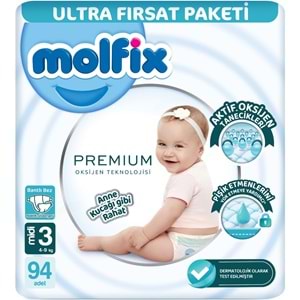 Molfix Premium Bebek Bezi 3 Beden 4-9 KG Midi 376 Adet Avantaj Ultra Fırsat Pk