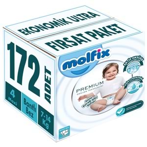 Molfix Premium Bebek Bezi 4 Beden 7-14 KG Maxi 172 Adet Ekonomik Ultra Fırsat Pk