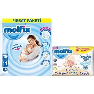 Molfix Bebek Bezi 1 Beden 2-5 KG Yeni Doğan 82 Adet Fırsat Pk + 3 Adet Islak Mendil