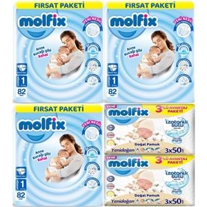 Molfix Bebek Bezi 1 Beden 2-5 KG Yeni Doğan 246 Adet Aylık Fırsat Pk + 6 Adet Islak Mendil