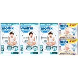 Molfix Premium Bebek Bezi 5 Beden 11-18 KG Junior 198 Adet Ultra Fırsat Pk + 6 Adet Islak Mendil