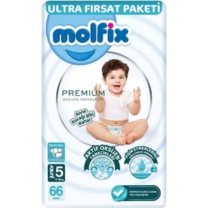 Molfix Premium Bebek Bezi 5 Beden 11-18 KG Junior 198 Adet Ultra Fırsat Pk + 6 Adet Islak Mendil