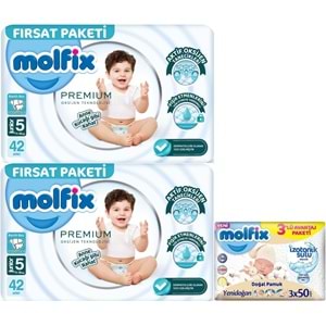Molfix Premium Bebek Bezi 5 Beden 11-18 KG Junior 84 Adet Fırsat Pk + 3 Adet Islak Mendil