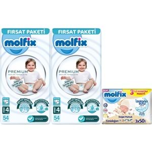 Molfix Premium Bebek Bezi 4 Beden 7-14 KG Maxi 108 Adet Fırsat Pk + 3 Adet Islak Mendil