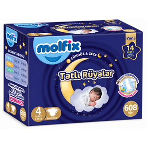 Molfix Tatlı Rüyalar Bebek Bezi 4 Beden 7-14 KG Maxi 608 Adet Dev Ekonomik Fırsat Pk