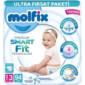 Molfix Premium Smart Fit Bebek Bezi 3 Beden 4-9 KG Midi 470 Adet Mega Ultra Fırsat Pk