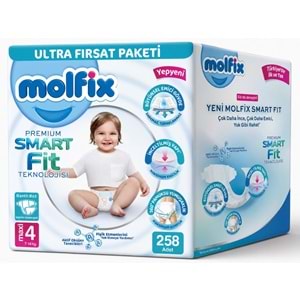 Molfix Premium Smart Fit Bebek Bezi 4 Beden 7-14 KG Maxi 258 Adet Aylık Ultra Fırsat Pk