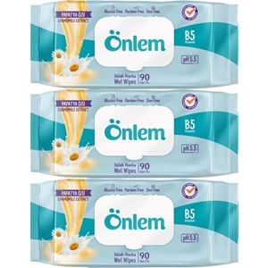 Önlem Islak Havlu Mendil 90 Yaprak Papatya Özü (3 Lü Set) Plastik Kapaklı 270 Yaprak