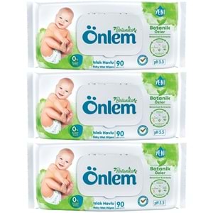 Önlem Islak Havlu Mendil 90 Yaprak Botanika Özlü (3 Lü Set) Plastik Kapaklı 270 Yaprak
