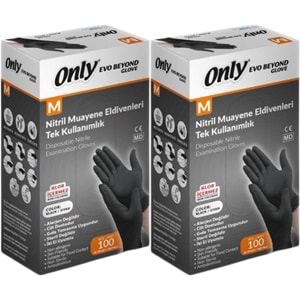 Only Evo Beyond Glove Nitril Siyah Pudrasız Muayene Eldiveni 200 Lü Set M - Medium - Orta (2PK*100)