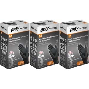 Only Evo Beyond Glove Nitril Siyah Pudrasız Muayene Eldiveni 300 Lü Set M - Medium - Orta (3PK*100)