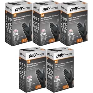 Only Evo Beyond Glove Nitril Siyah Pudrasız Muayene Eldiveni 500 Lü Set M - Medium - Orta (5PK*100)