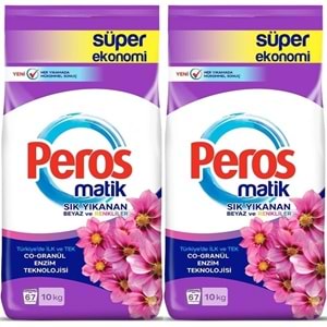 Peros Matik Toz Çamaşır Deterjanı 20KG Yıldız Çiçeği (Beyaz ve Renkliler) (134 Yıkama) (2PK*10KG)