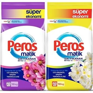 Peros Matik Toz Çamaşır Deterjanı 20KG Yıldız-Yasemin Çiçeği (Beyaz ve Renkli)(134 Yıkama)(2PK*10KG)