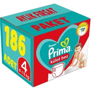 Prima Külot Bebek Bezi 4 Beden 9-15 KG Maxi 186 Adet Aylık Fırsat Pk