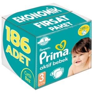 Prima Bebek Bezi 3 Beden 6-10 KG Midi 186 Adet Ekonomik Fırsat Pk