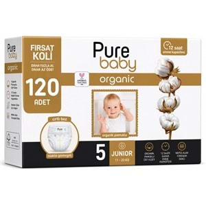 Pure Baby Organik Bebek Bezi 5 Beden 11-20 KG Junior 120 Adet Aylık Fırsat Pk