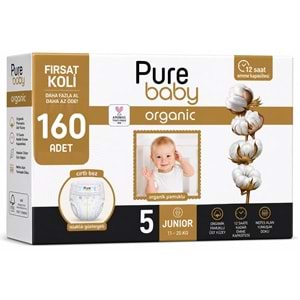 Pure Baby Organik Bebek Bezi 5 Beden 11-20 KG Junior 160 Adet Avantaj Fırsat Pk