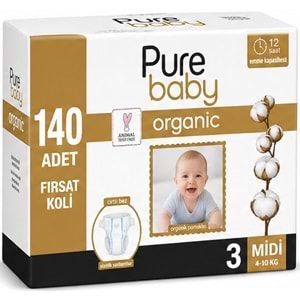 Pure Baby Organik Bebek Bezi 3 Beden 4-10 KG Midi 140 Adet Mega Fırsat Pk