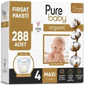 Pure Baby Organik Bebek Bezi 4 Beden 7-16 KG Maxi 288 Adet Ekstra Fırsat Pk