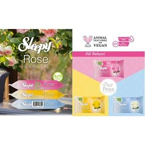 Sleepy Islak Havlu Cep Mendil 15 Yaprak (9 Lu Set) Travel Pk Rose/Garden (3PK*3) 135 Yaprak