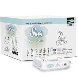Sleepy Islak Havlu Mendil Bio Natural 40 Yaprak Yeni Doğan (12 Li Set) Plastik Kapaklı 480 Yaprak