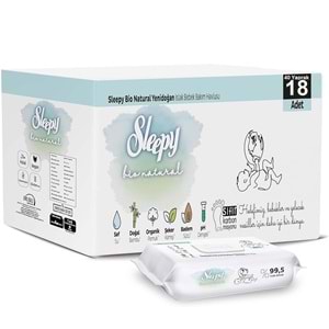 Sleepy Islak Havlu Mendil Bio Natural 40 Yaprak Yeni Doğan (18 Li Set) Plastik Kapaklı 720 Yaprak