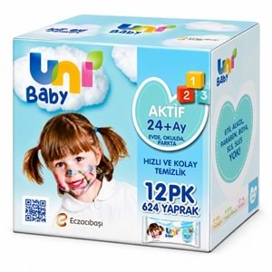 Uni Baby Islak Havlu Mendil 52 Yaprak Aktif 12 Li Set (3PK*4) 624 Yaprak