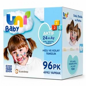 Uni Baby Islak Havlu Mendil 52 Yaprak Aktif 96 Lı Set (24PK*4) 4992 Yaprak