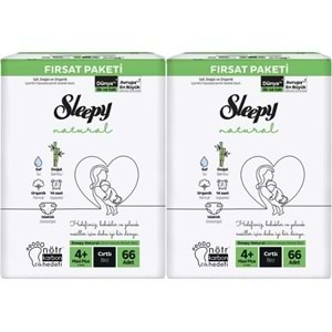 Sleepy Bebek Bezi Naturel 4+ Beden 9-16 KG Maxi Plus 132 Adet Ekonomik Fırsat Pk