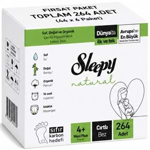 Sleepy Bebek Bezi Natural Beden:4+ (9-16 KG) Maxi Plus 264 Adet Ekstra Fırsat Pk