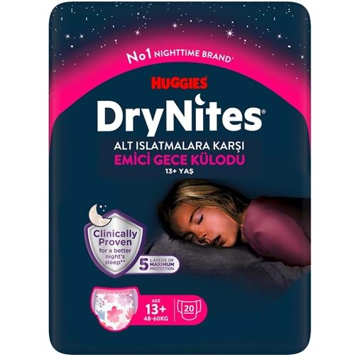 Drynites Emici Gece Külodu/Külot Bez Kız 13+ Yaş (48-60KG) X Large 20 Adet Mega Pk