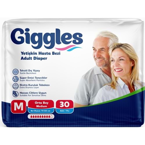 Giggles Yetişkin Bezi Bel Bantlı Tekstil Yüzey Orta - Medium (M) 30 Adet Tekli Pk