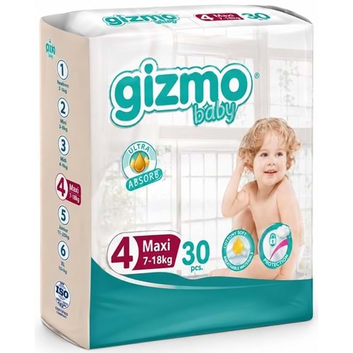 Gizmo Bebek Bezi 4 Beden 7-18 KG Maxi 30 Adet Ekonomik Pk