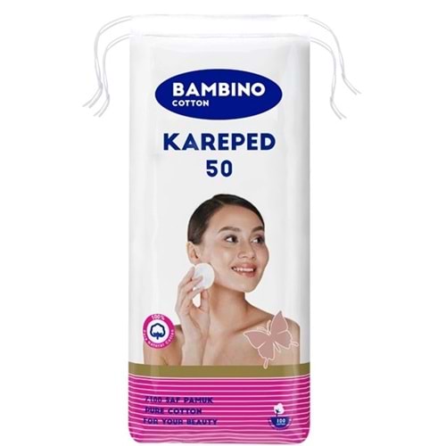 Bambino Cotton Kare Makyaj ve Bebek Temizleme Pamuğu 50 Adet (Kare En-Boy 7CM)