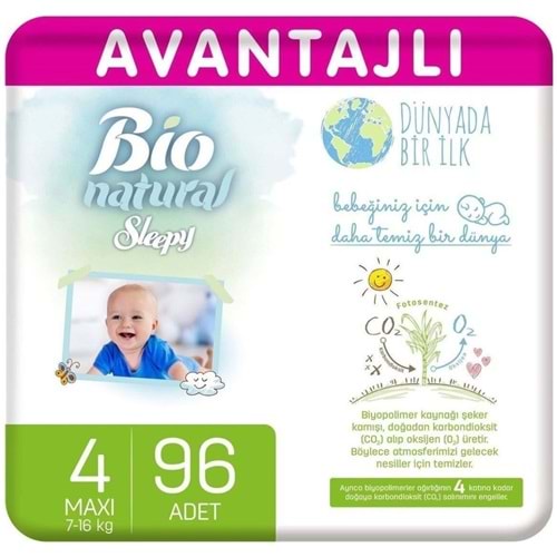 Sleepy Bebek Bezi Bio Natural Beden:4 (7-16Kg) Maxi 96 Adet Ultra Pk