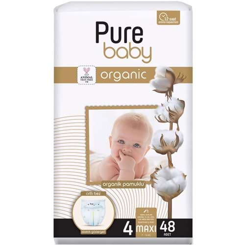 Pure Baby Organik Bebek Bezi 4 Beden 7-16 KG Maxi 48 Adet Fırsat Pk