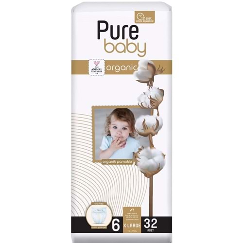 Pure Baby Organik Bebek Bezi 6 Beden 15-27 KG Extra Large 32 Adet Ekonomik Pk