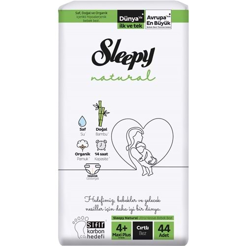 Sleepy Bebek Bezi Natural 4+ Beden (9-16 KG) Maxi Plus 44 Adet Fırsat Pk