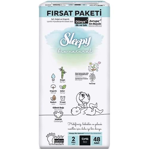 Sleepy Bebek Bezi Bio Natural 2 Beden 3-6 KG Mini 48 Adet Fırsat Pk