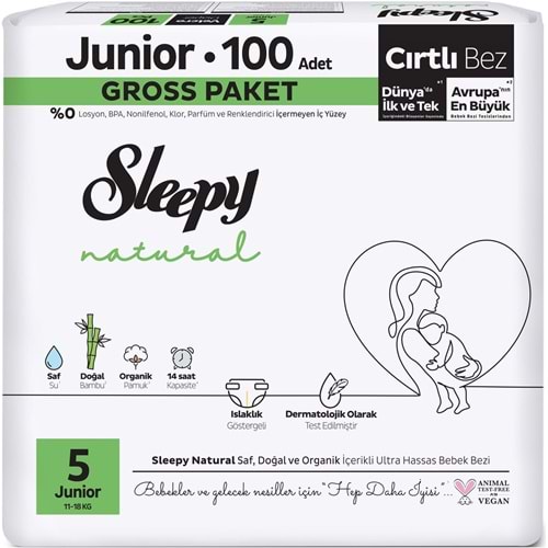 Sleepy Bebek Bezi Natural 5 Beden 11-18 KG Junior 100 Adet Gross Pk
