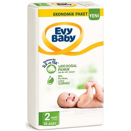 Evy Baby Bebek Bezi 2 Beden 3-6 KG Mini 38 Adet Ekonomik Pk