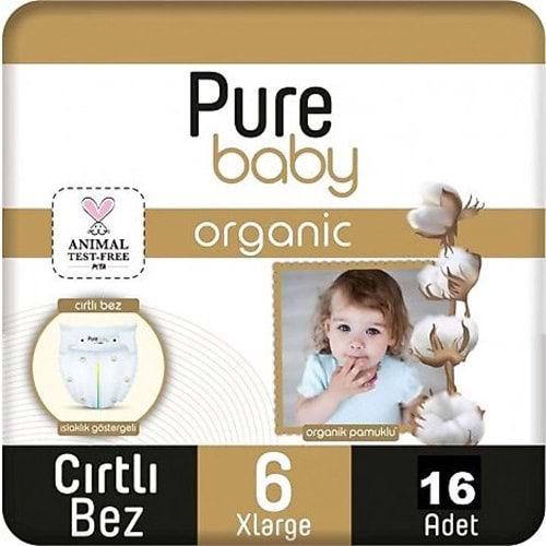 Pure Baby Organik Bebek Bezi 6 Beden 15-27 KG Extra Large 16 Adet Ekonomik Pk