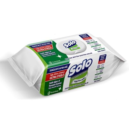 Solo Yüzey Temizlik Havlusu - Mendili 100 Yaprak Sedir Ağacı & Yasemin Esintisi Plastik Kapaklı