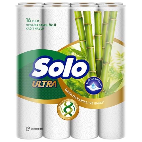 Solo Ultra Kağıt Havlu 16 Lı Paket Rulo Organik Bambu ve Pamuk Özlü (Dev Ekonomik Pk)