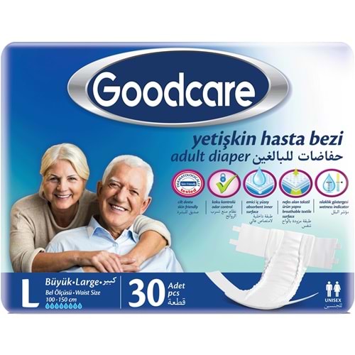 Goodcare Yetişkin Bezi Bel Bantlı Tekstil Yüzey L - Large - Büyük 30 Adet Tekli Pk