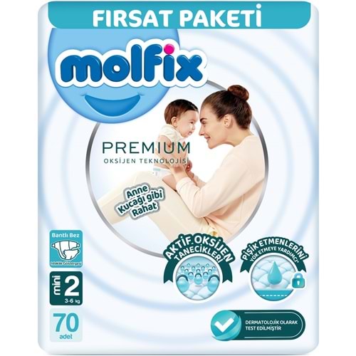 Molfix Premium Bebek Bezi 2 Beden 3-6 KG Mini 70 Adet Fırsat Pk