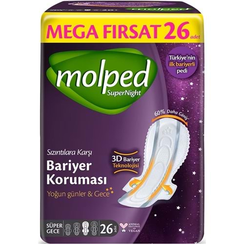 Molped Süper Night Hijyenik Ped Süper Gece 26 Adet Mega Fırsat Pk